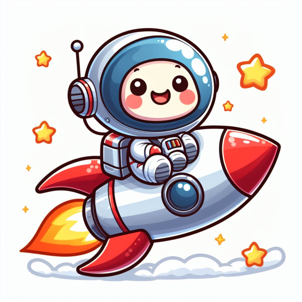 Flat Cartoon Style Illustration of Cute Astronaut in Pixar Style Riding a Rocket, Vector Icon on White Background for Premium Design