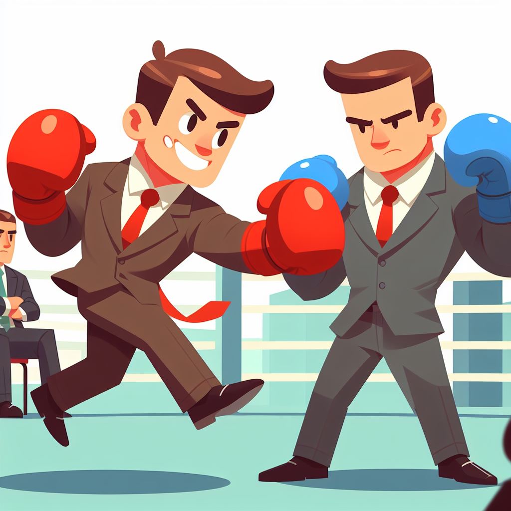 Business Battle Stance: Man in a Boxing Suit Illustration