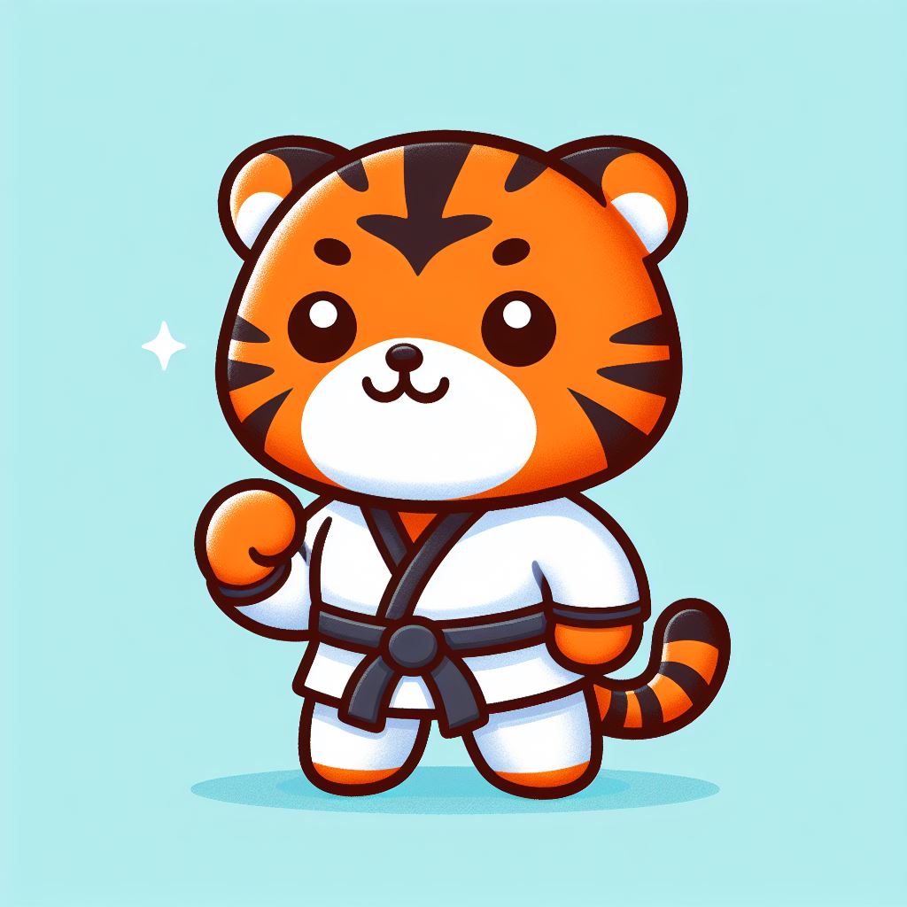 Premium Vector of Cute Tiger Karate Cartoon Icon Illustration in Flat Cartoon Style for Animal Sport Concept Isolation