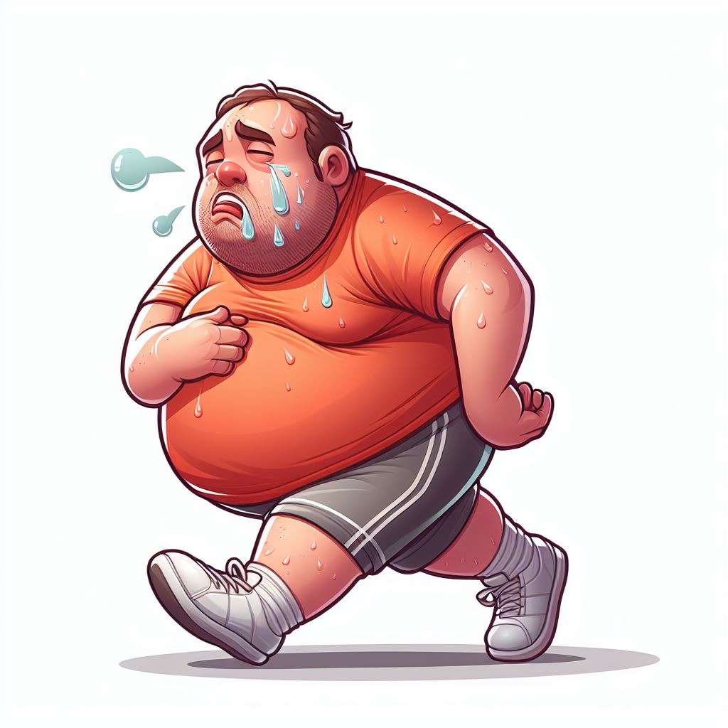  Running Struggles: Cartoon of Tired Overweight Man