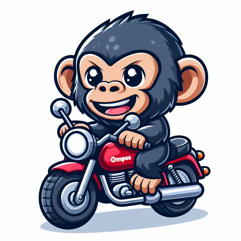 Adorable gorilla monkey riding motorbike mascot cartoon 2d character illustration for web content