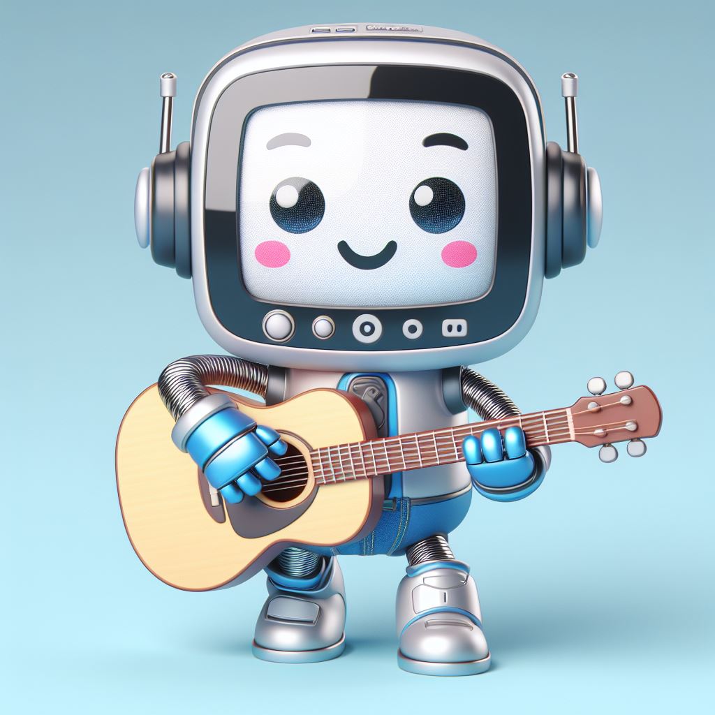 Little robot playing guitar illustration 