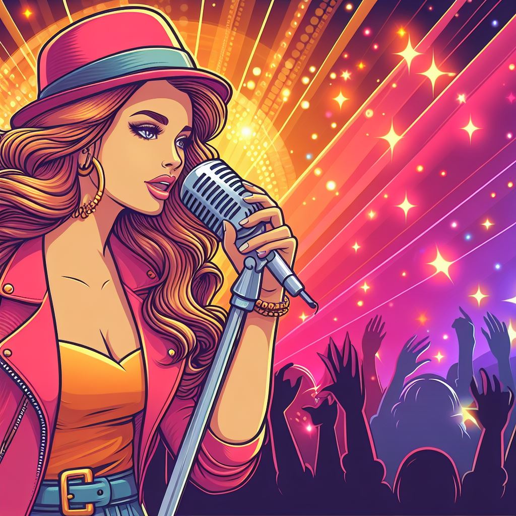 Female artist holding microphone vector illustration