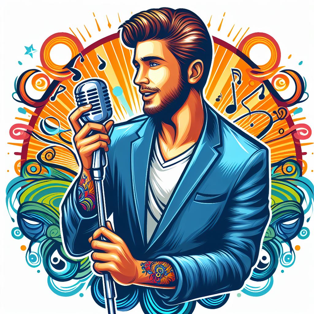 Vibrant color background singer illustration, Singer holding mic in stylish vector