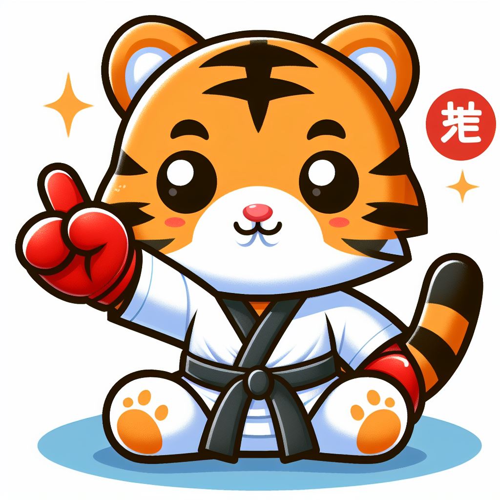 Animal Sport Icon Concept Featuring a Cute Tiger Karate Cartoon Vector Illustration, Isolated Premium Vector in Flat Style