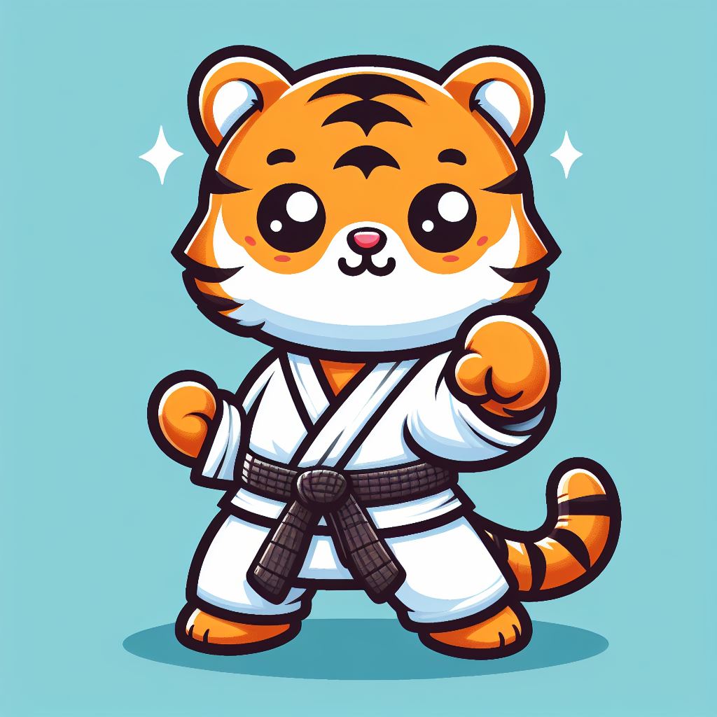 Cute Tiger Karate Cartoon Vector Icon Illustration for Animal Sport Concept Isolated Premium Vector in Flat Cartoon Style