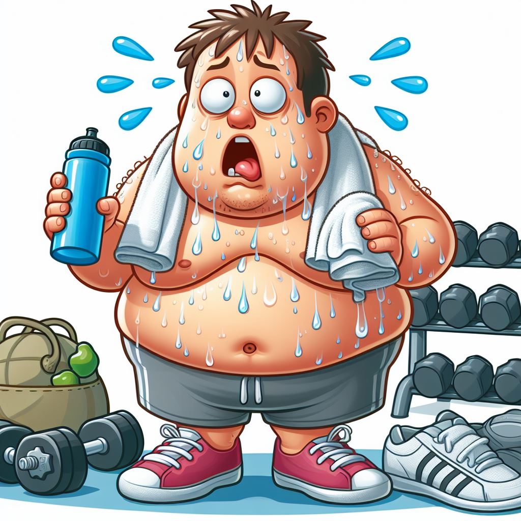  Running Struggles: Cartoon of Tired Overweight Man