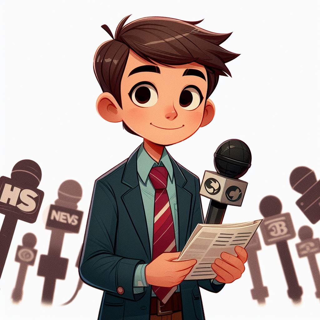 News reporter holding mic in coat vector round icon design.