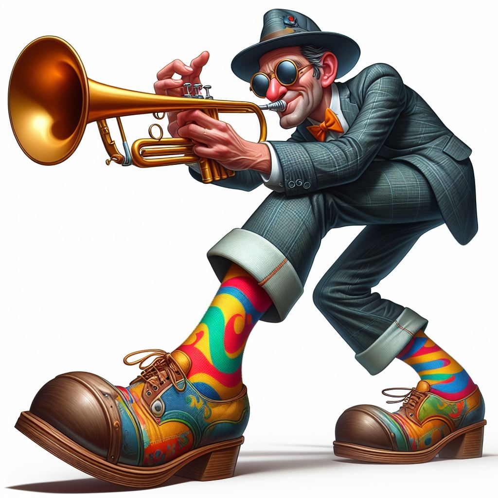 Vector Illustration of Joyful Trumpet Player in Caricature