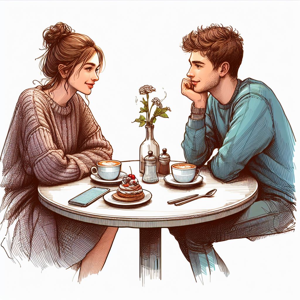 Free Vector Art: Young Couple Enjoying Coffee Together in Sketch