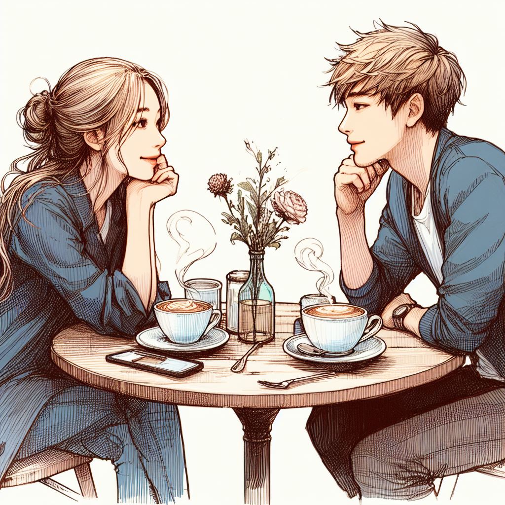 Free Download: Detailed Color Sketch of Cozy Coffee Date