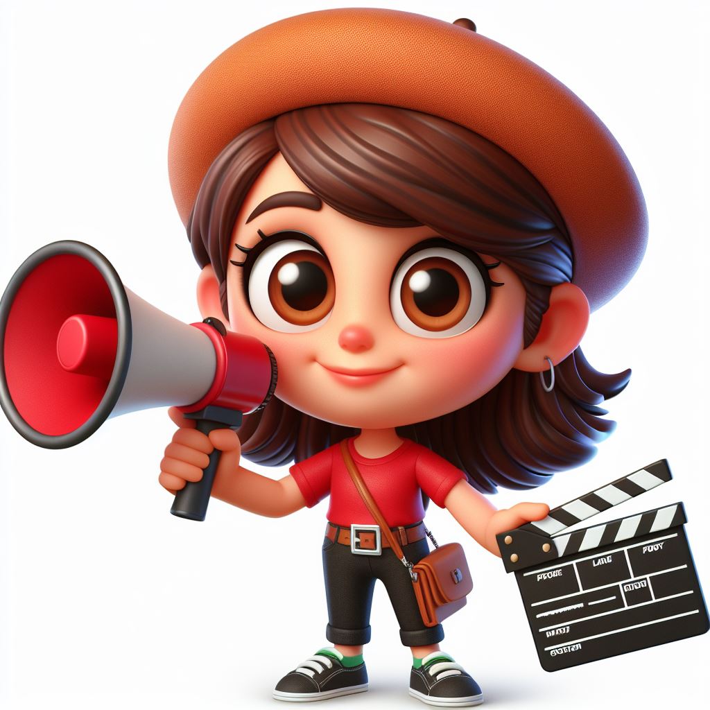 Vector Art: Cartoon Image of Girl in Director's Role - Free Download