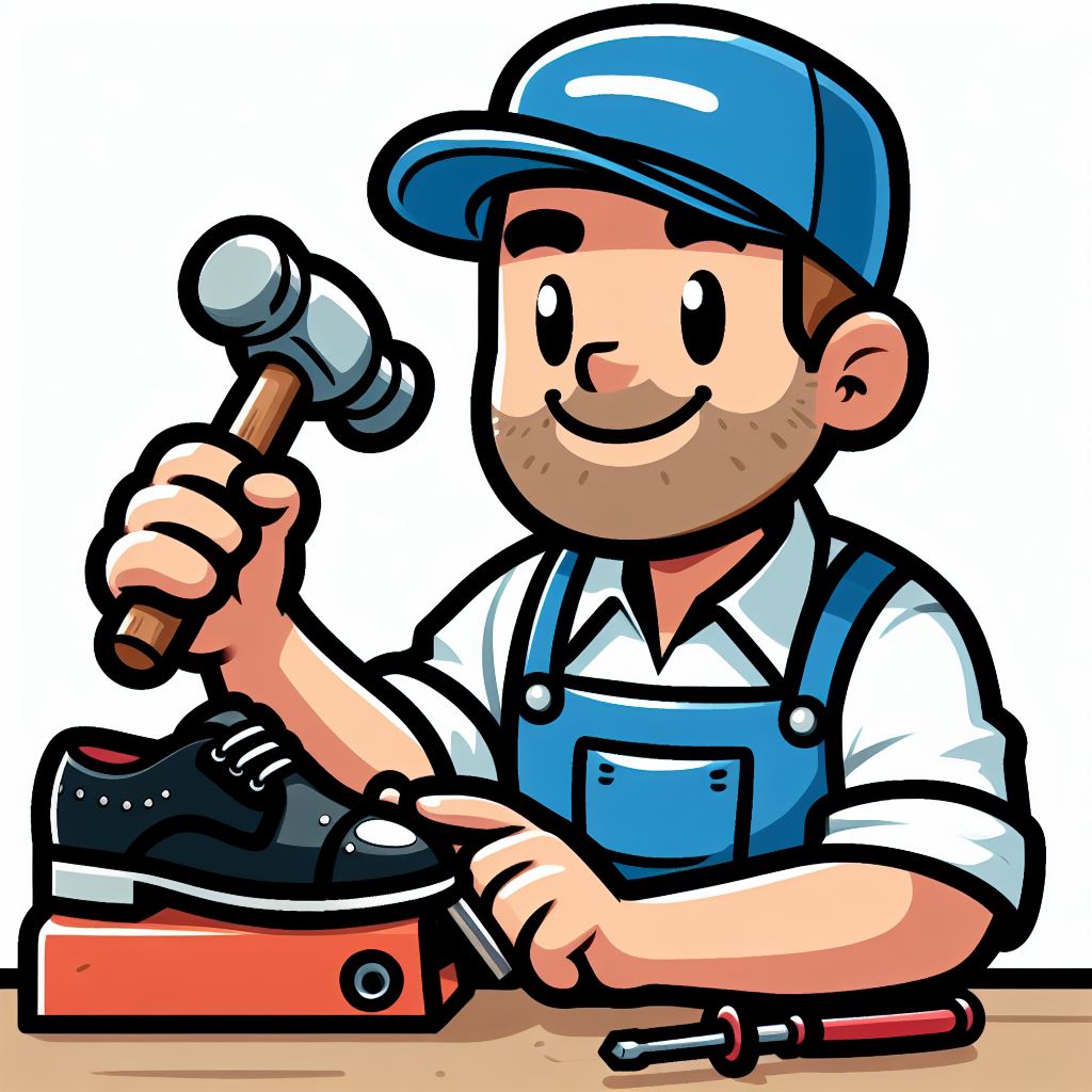 Vector Art: Cartoon Cobbler with Hammer and Shoe - Free Download