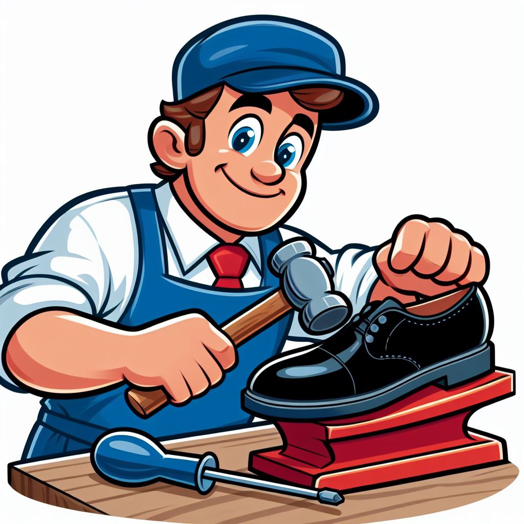 Cartoon Cobbler Hammering Shoe Vector: Free Download Illustration