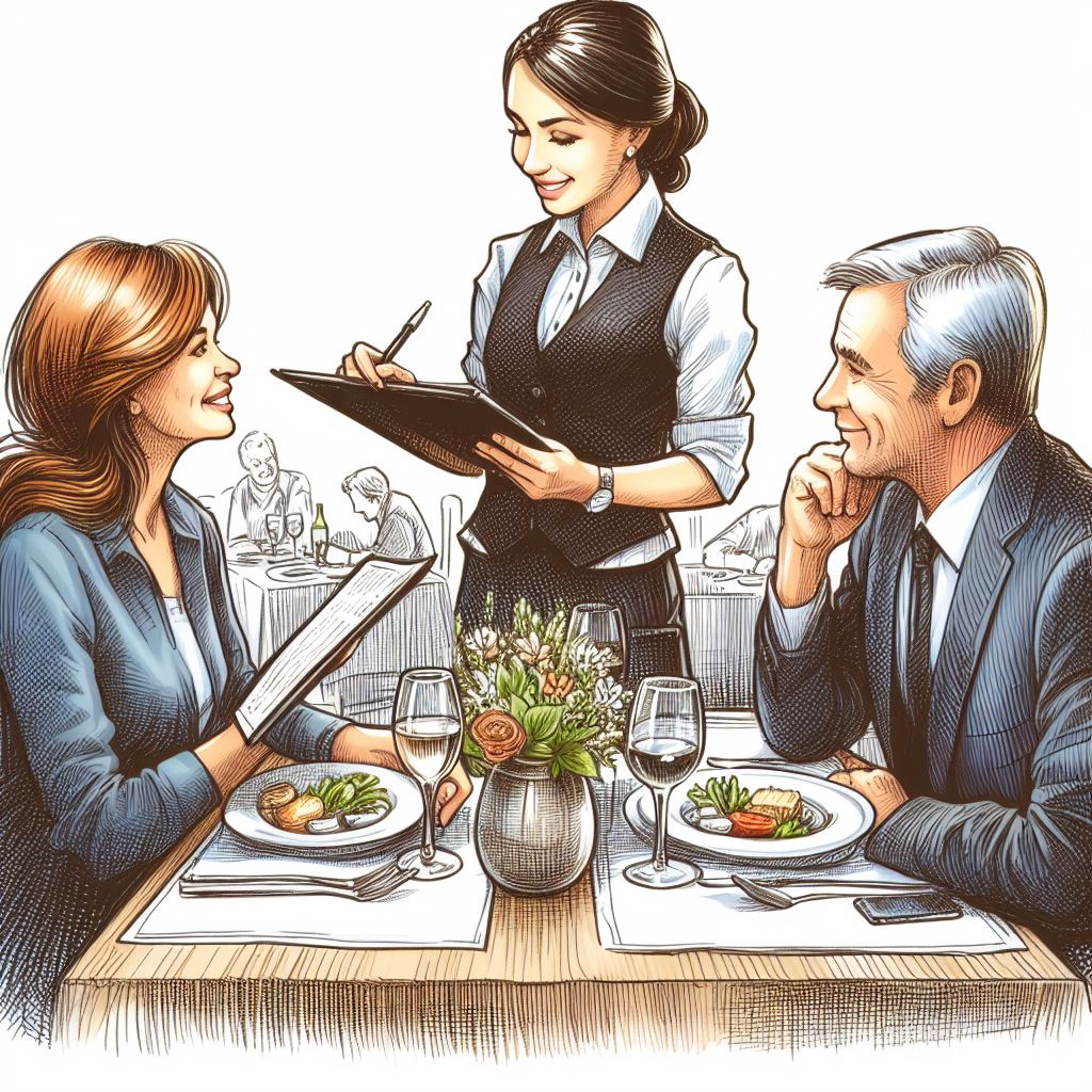 Download Free: Sketch of Restaurant Scene with Waitress and Couple