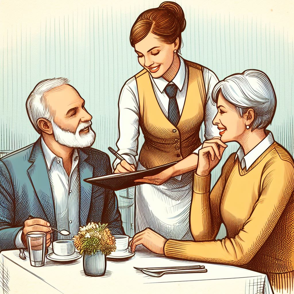 Free Download: Color Sketch of Waitress Taking Food Order in Restaurant