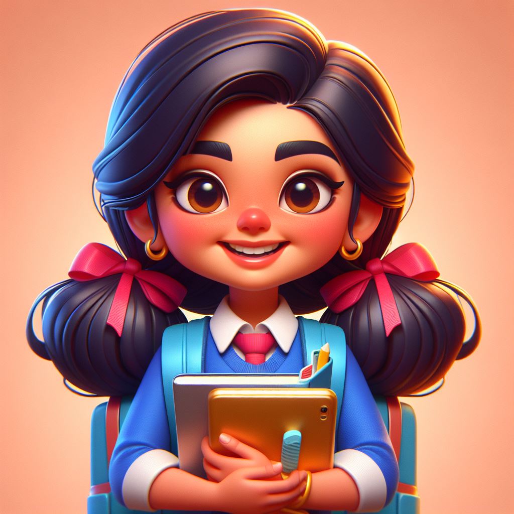 Banner Design: 3D Caricature of Smiling Indian Schoolgirl