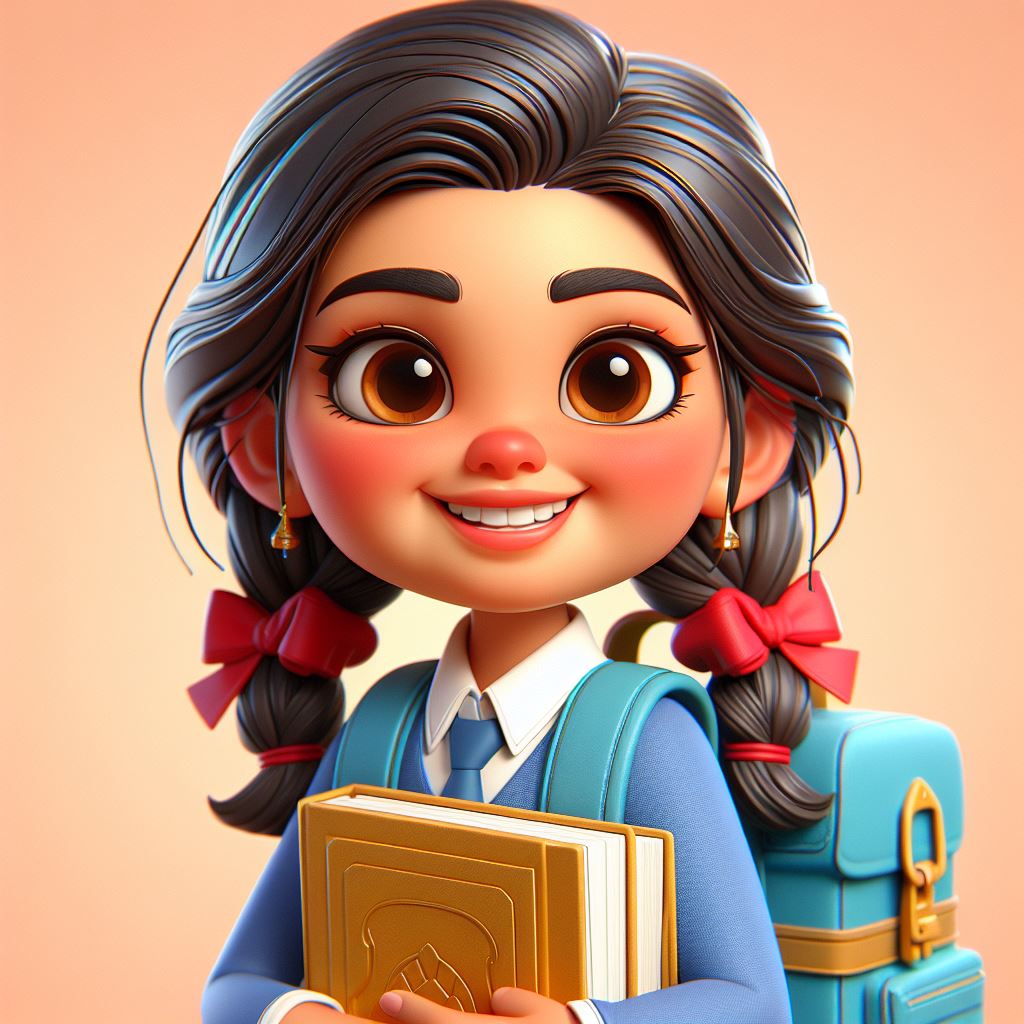 Free Download: 3D Caricature of Cheerful Indian Schoolgirl