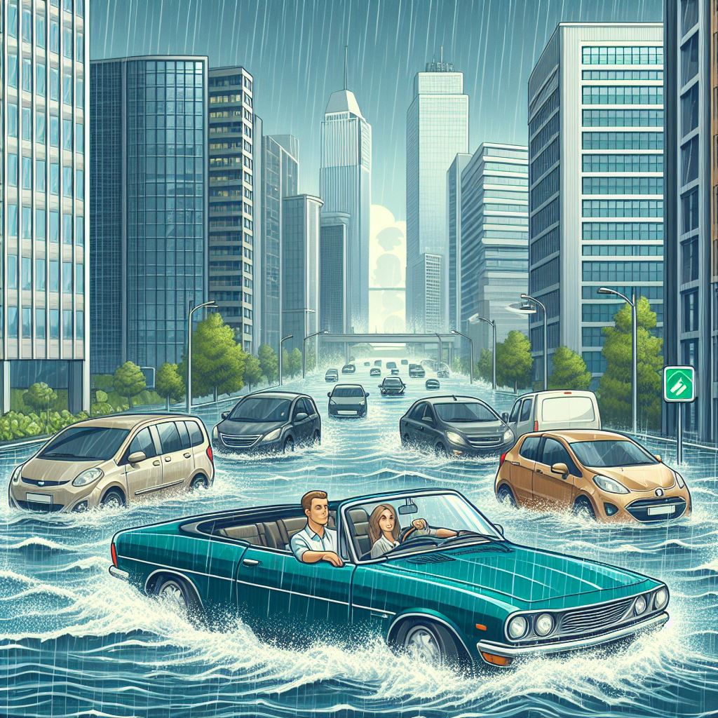 City Flooding Vector Art: Heavy Rain and Flooded Streets