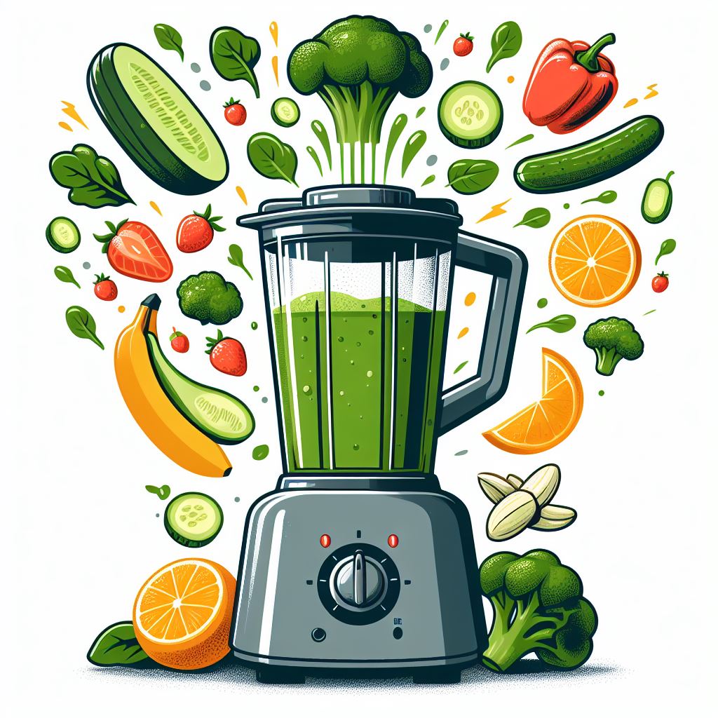 Download Free Vector: Gray Blender with Assorted Fresh Fruits and Vegetables