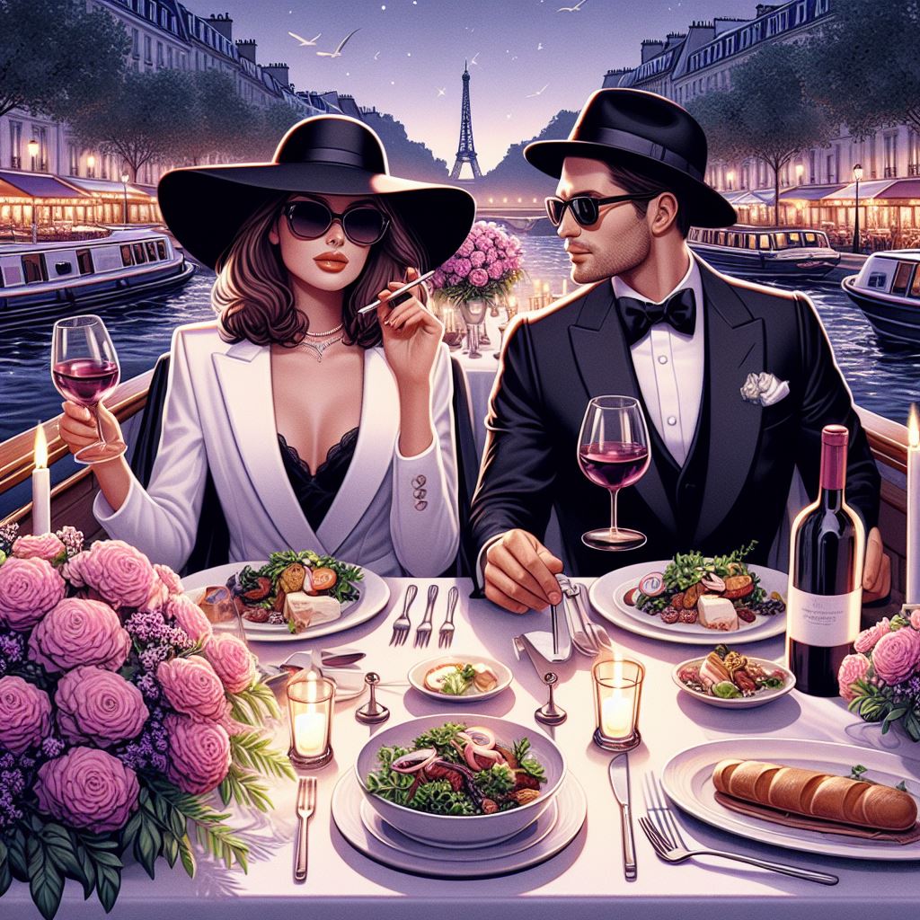 Paris Night Romance Illustration: Free Boat Dinner Vector Download