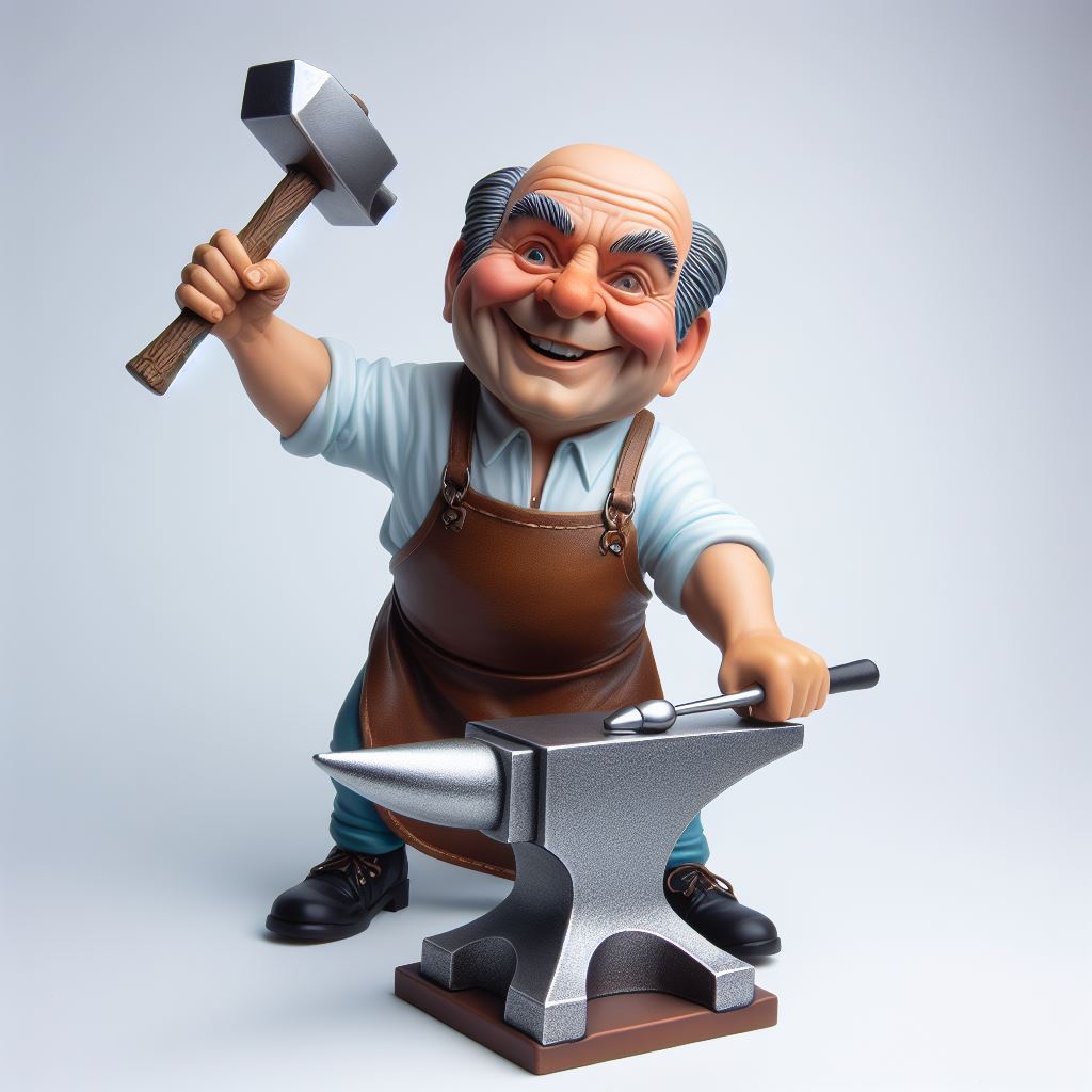 Vector Art Freebie: Jovial Blacksmith Holding Hammer and Pressing Object