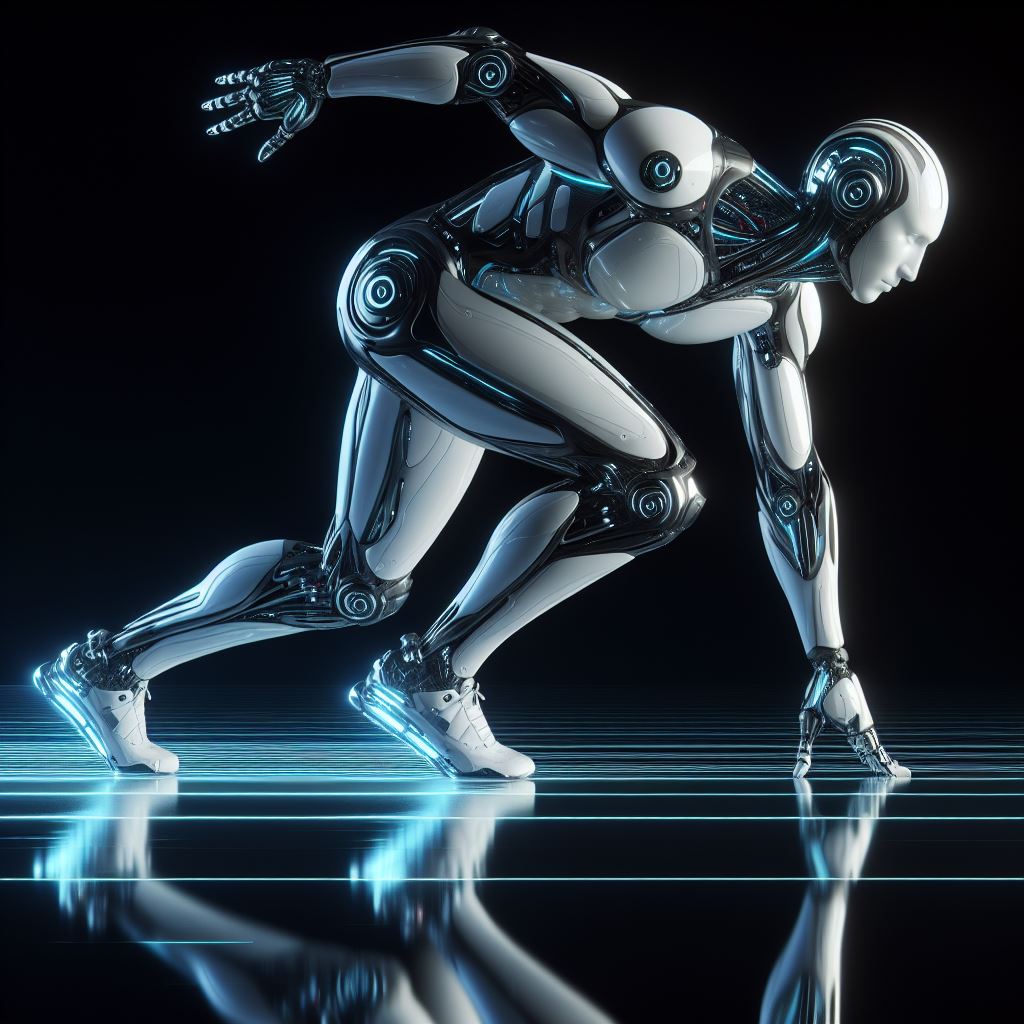 Futuristic Humanoid Robot Sprinting Vector Illustration