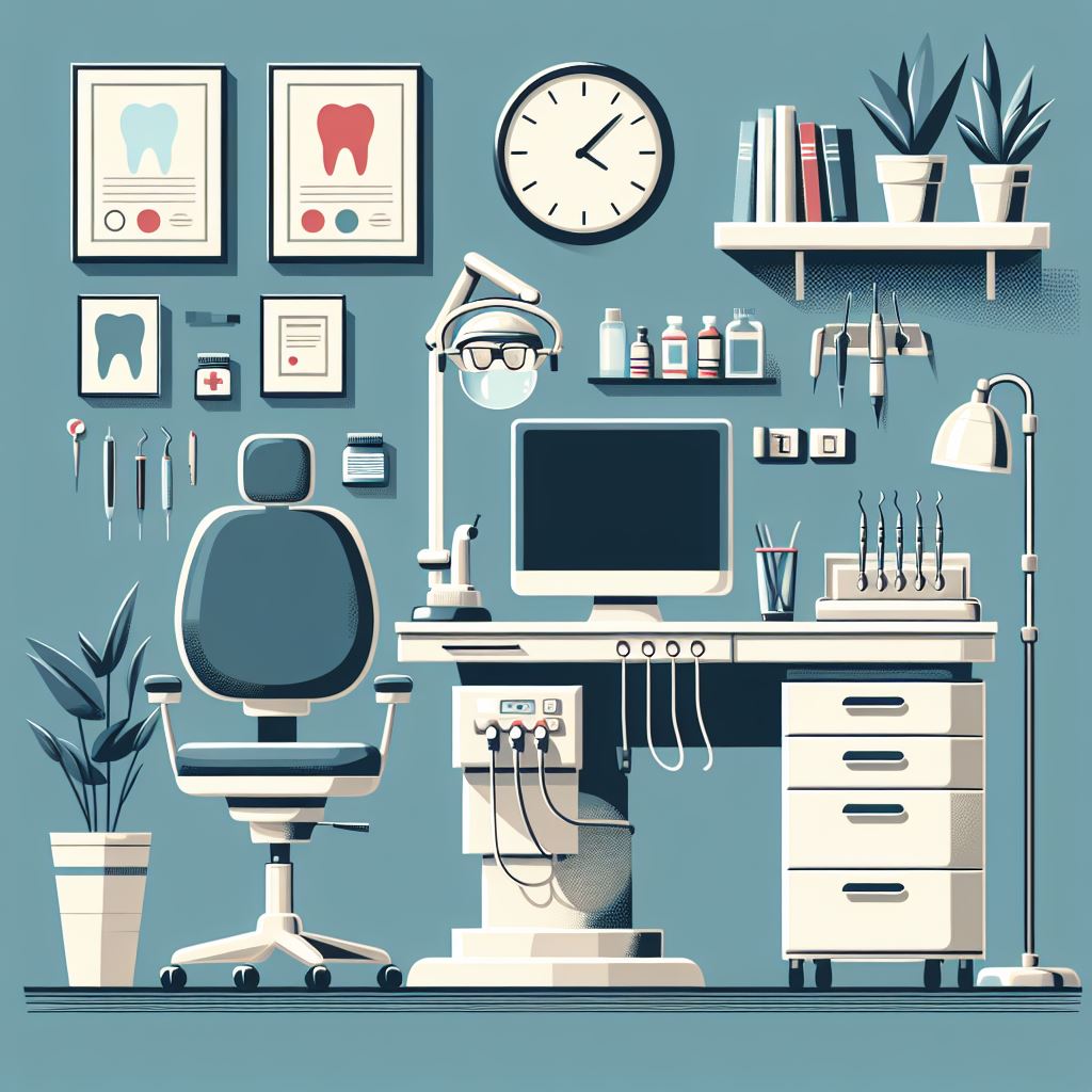 Flat Design Dental Office Interior: Wide Vector Illustration