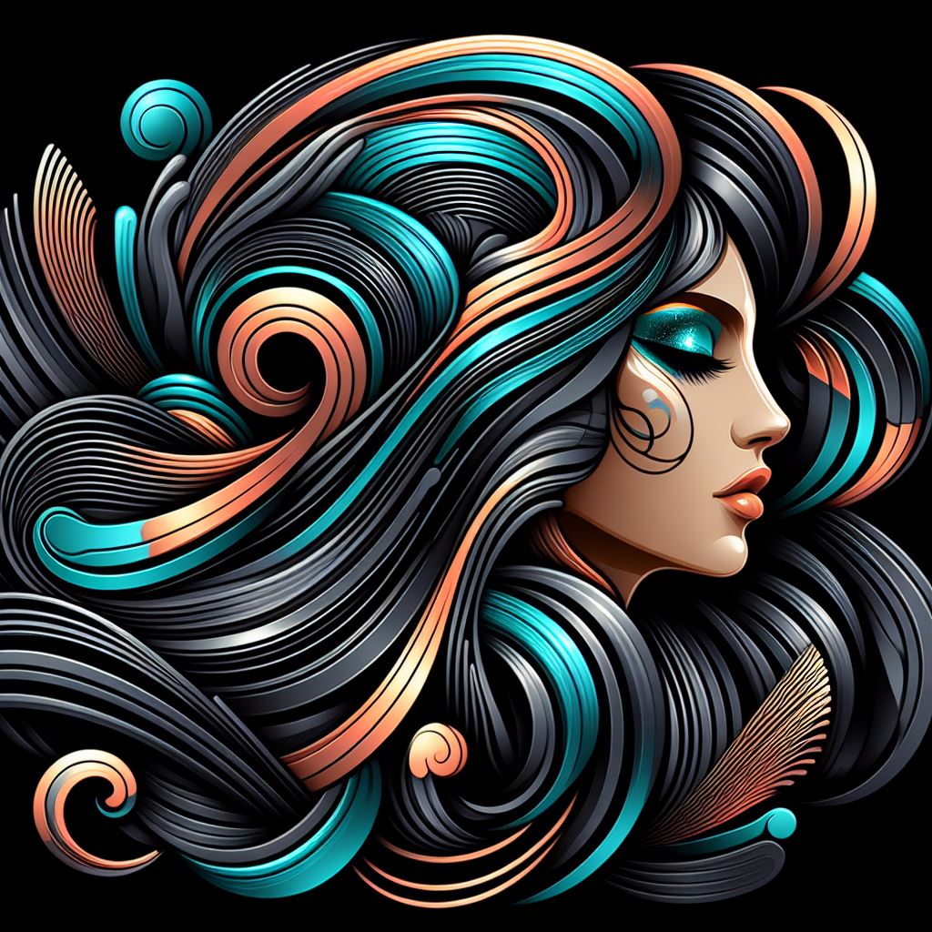 Free Vector Download: Stylized Female Profile with Metallic Ribbon Hair