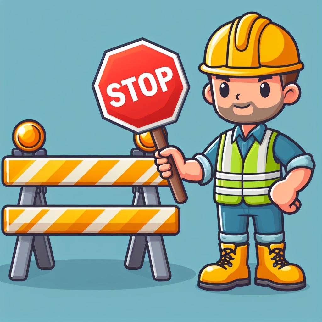 Builder with Stop Sign Cartoon Vector: Free Download for Branding