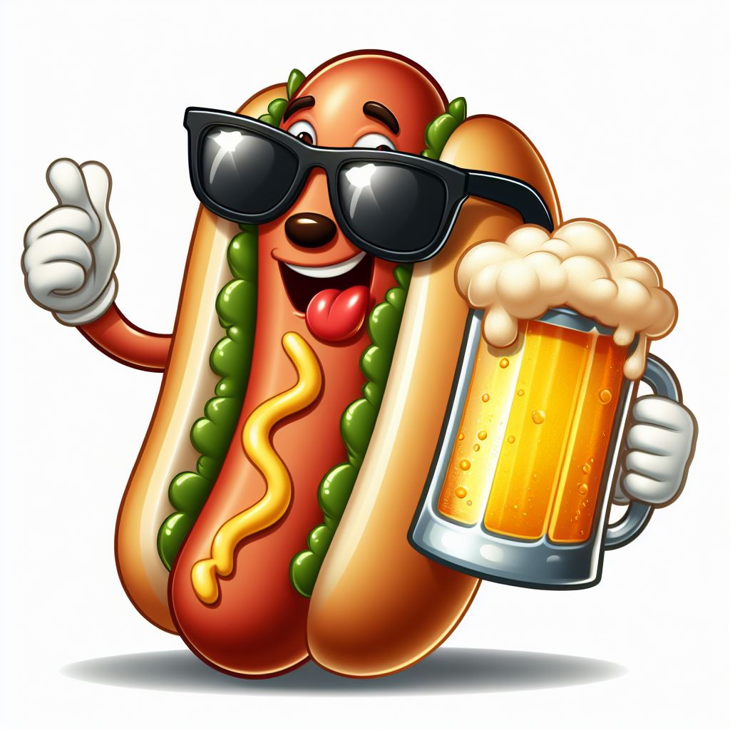 Hot Dog Cartoon Character Vector Illustration with Sunglasses