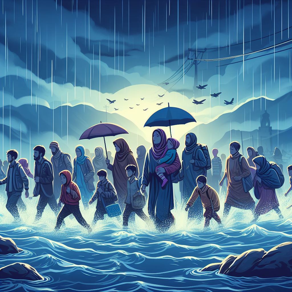 Vector Image of Flood-Stricken Refugees - Free Download Today