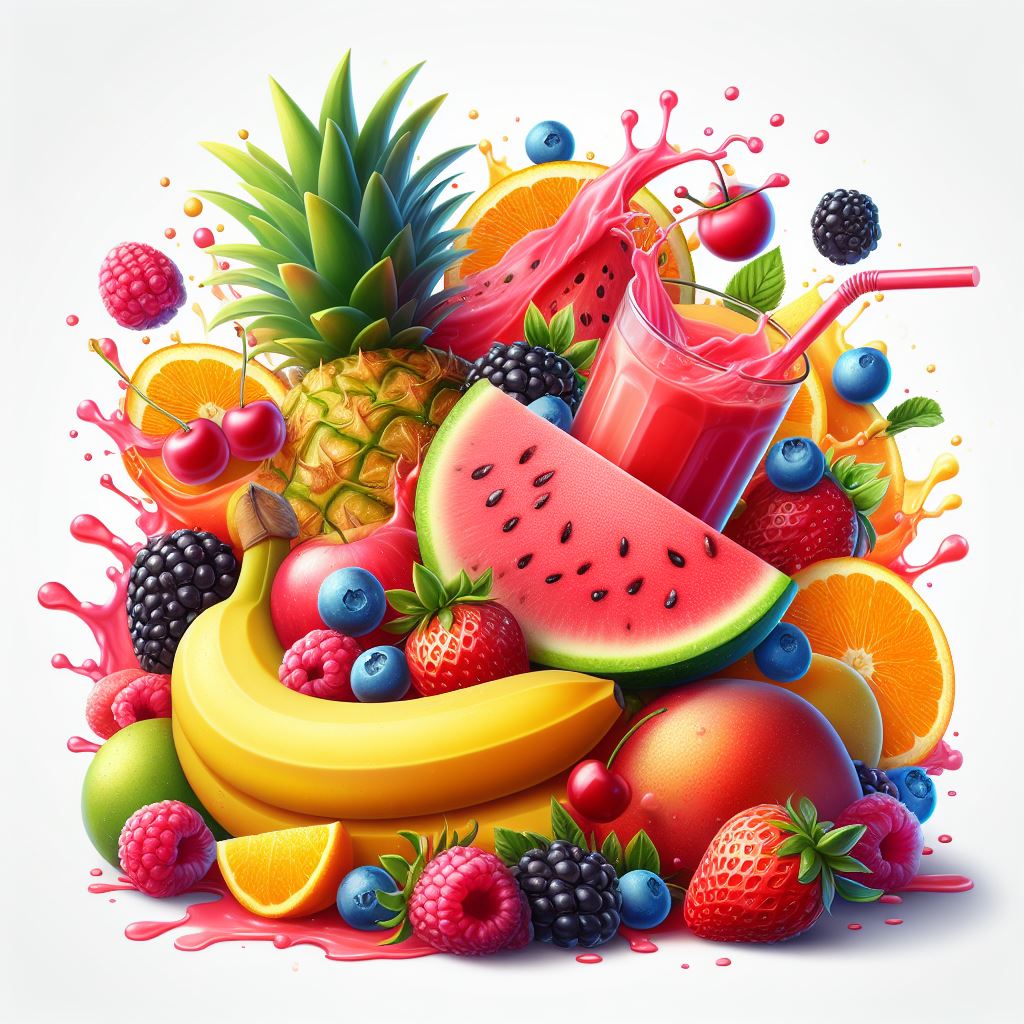 Free Download: Tropical Fruits and Berries Splash Vector Illustration