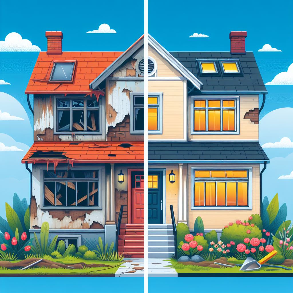 Free Download: Before and After House Repair Vector Illustration