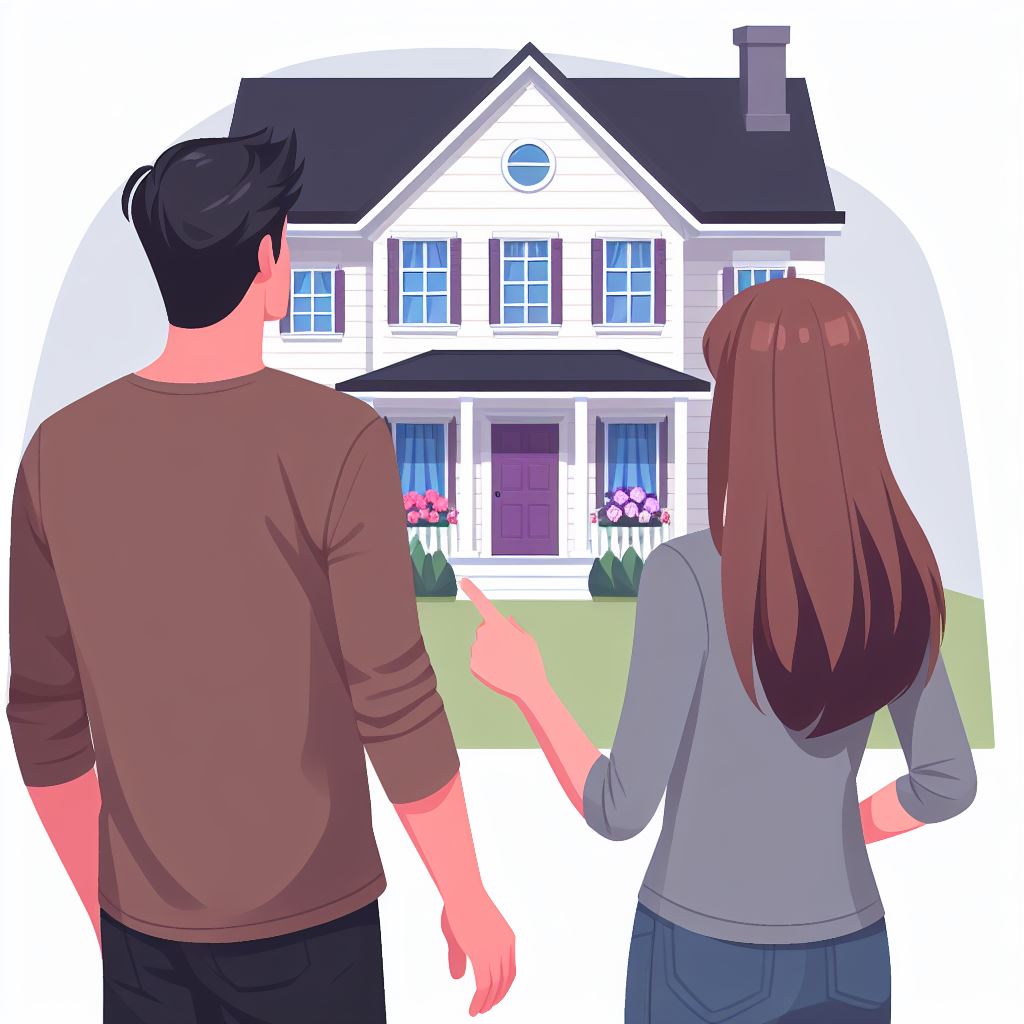 Free Download: Couple Pointing to Charming Two-Story Home