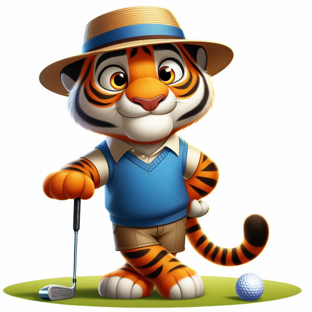 Golfing Grace: Tiger Golfer Caricature Mascot Illustration