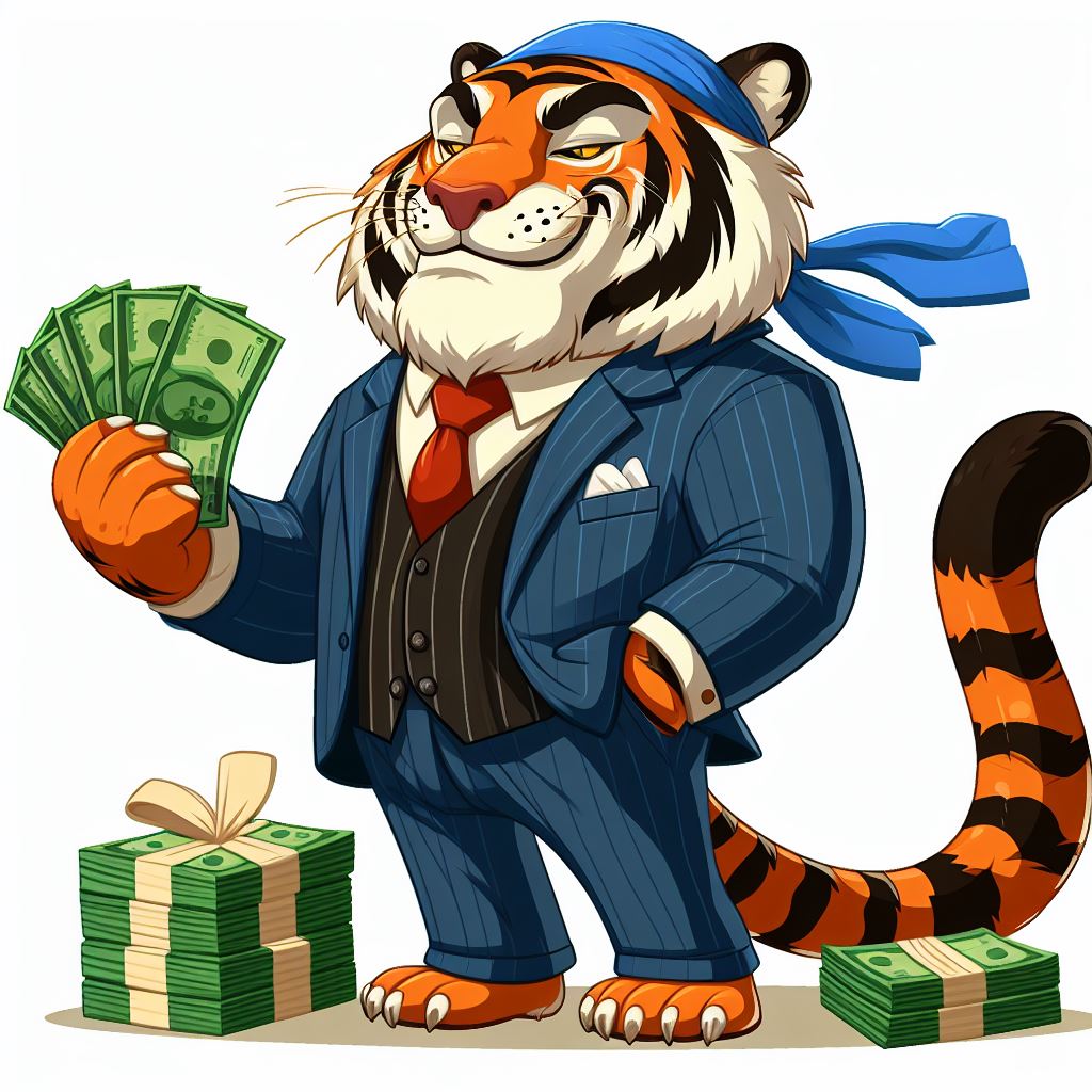 Mascot Tiger: Wealthy Animal, Free Cartoon Tiger Caricature: Richness