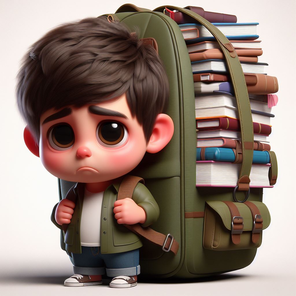 Download Now: Sad School Kid 3D Caricature with Overloaded Backpack