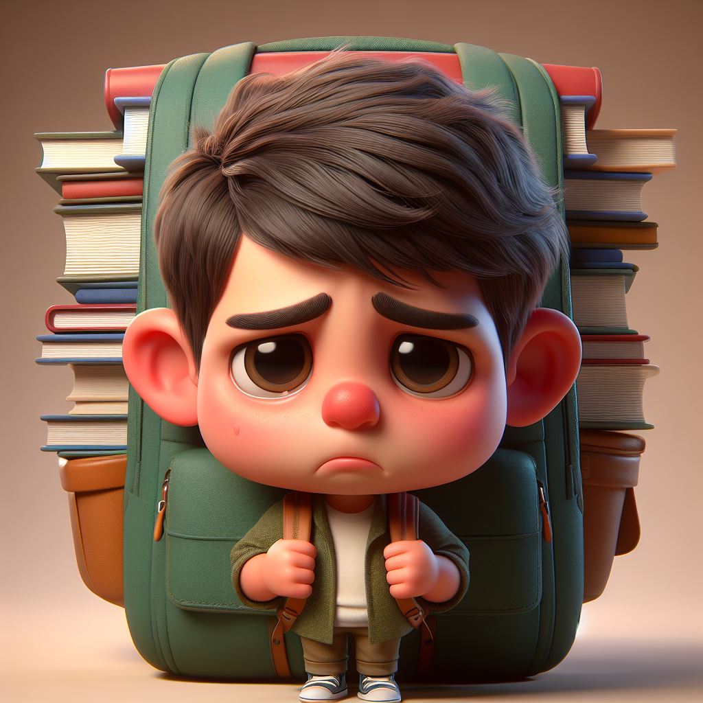 Free Download: 3D Caricature Illustrating Sad School Kid with Heavy Load