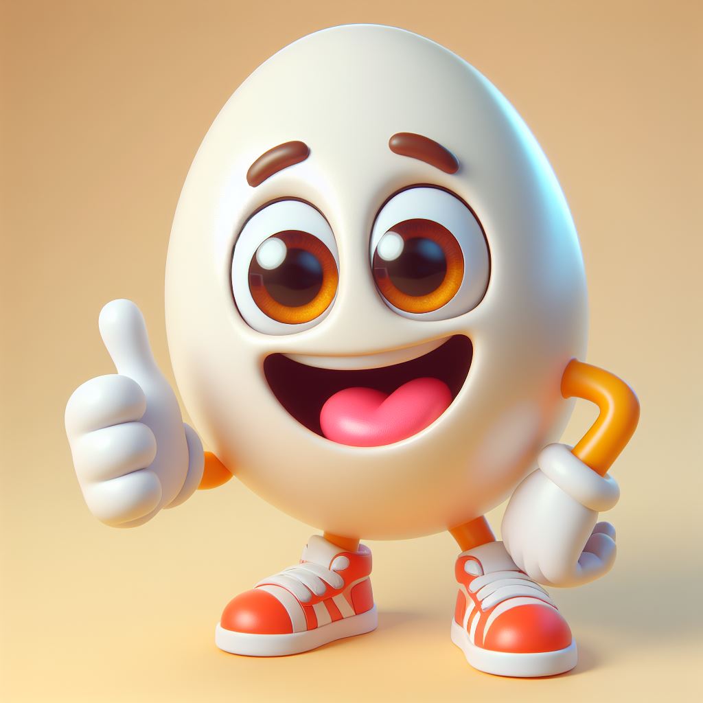 Detailed free prompt to create anthropomorphic egg image in 3D