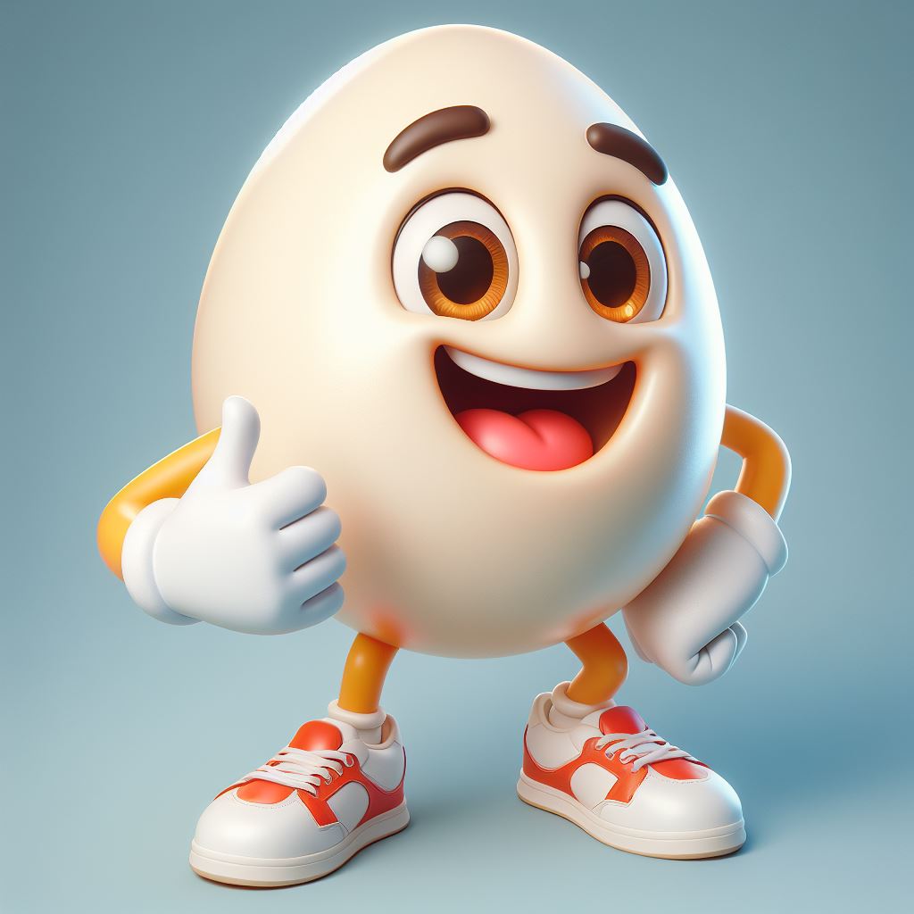 Detailed free prompt for creating anthropomorphic egg image in 3D