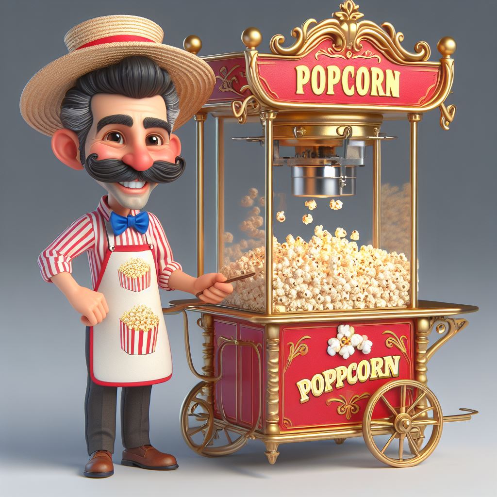 Free download 3D digital illustration of whimsical popcorn seller caricature