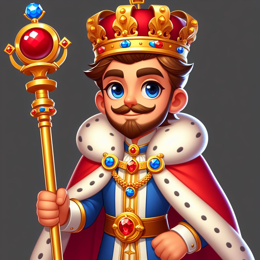 Detailed free prompt for creating cartoon king with regal posture by laxica.art