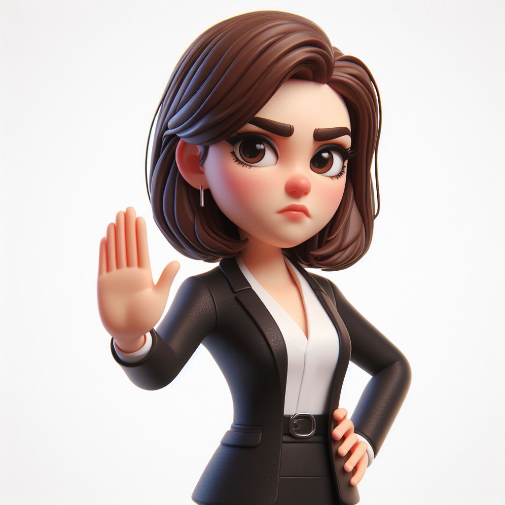 Instant Download: Professional Woman 'Stop' Gesture Cartoon