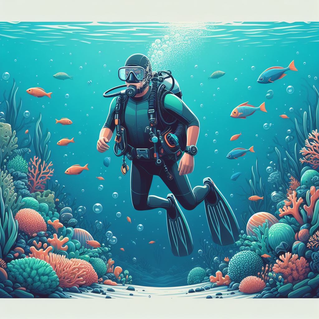 Underwater scuba diver digital illustration, free download