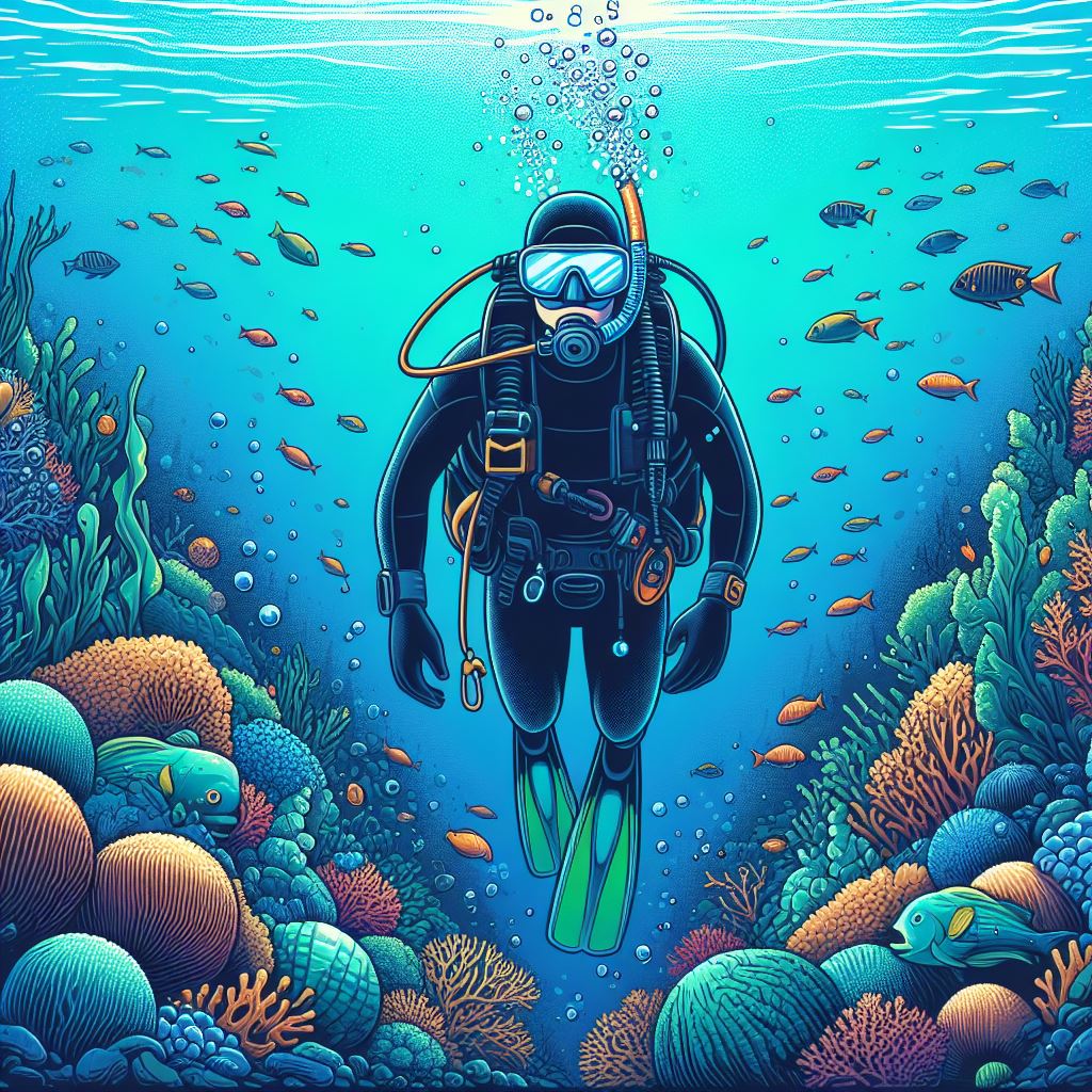 Free download digital illustration 2D art style scuba diver underwater