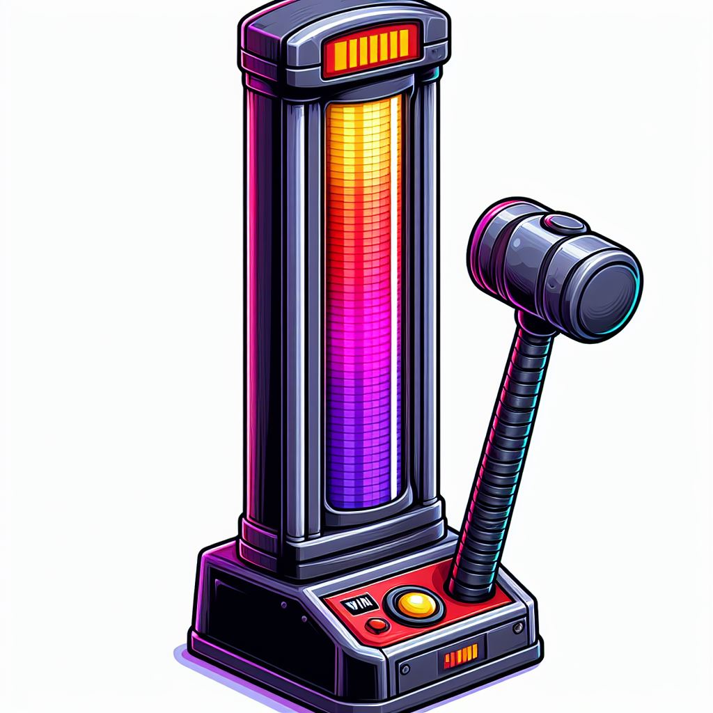 Colorful 3D caricature style illustration of hammer game machine