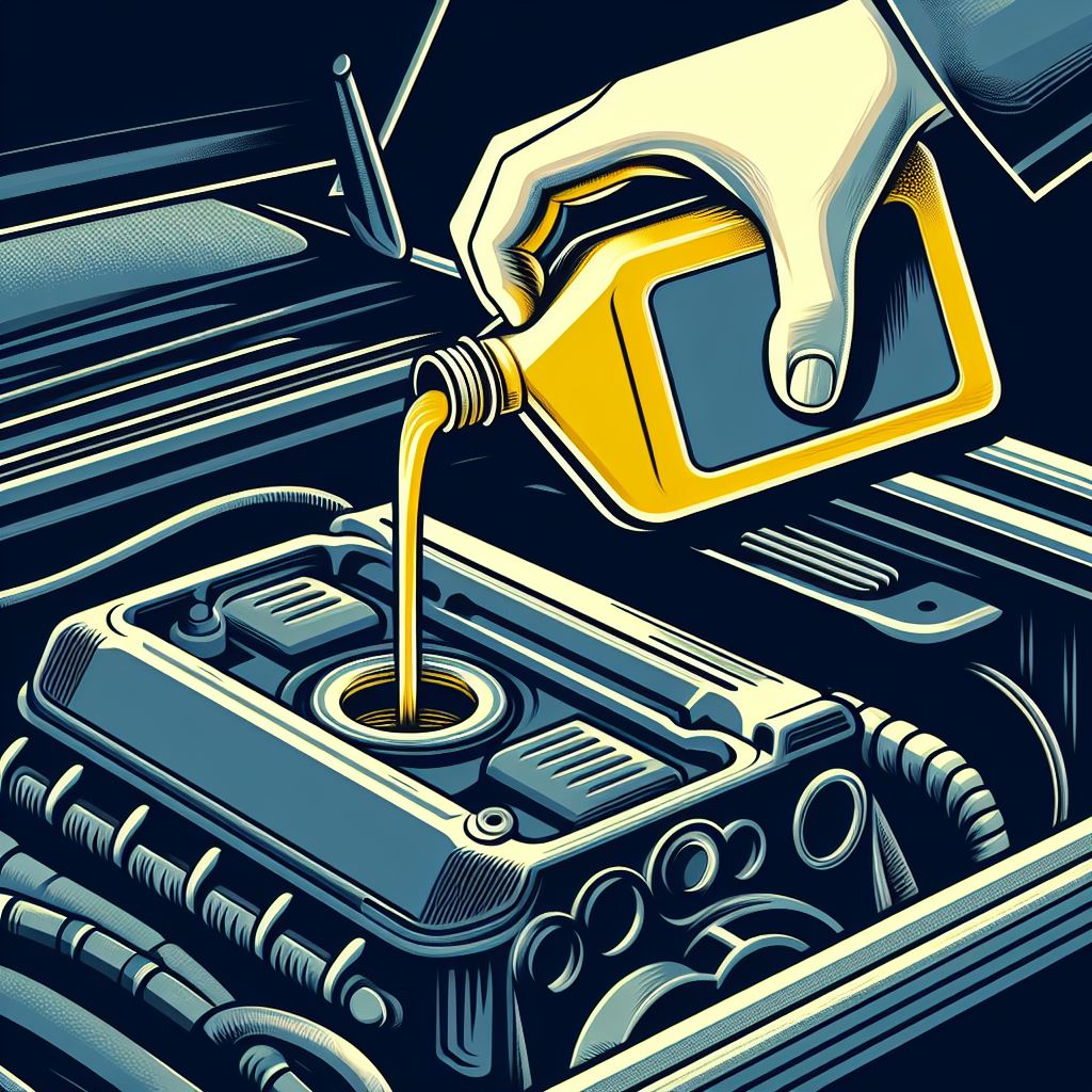 Yellow Engine Oil Pouring into Blue Engine Block: Digital Artwork