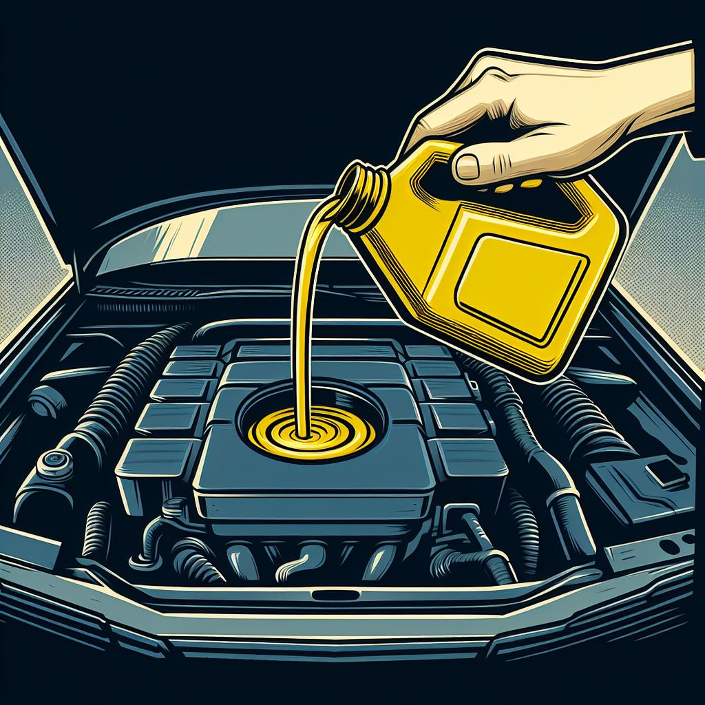 Digital Illustration: Oil Change Process in Car Engine