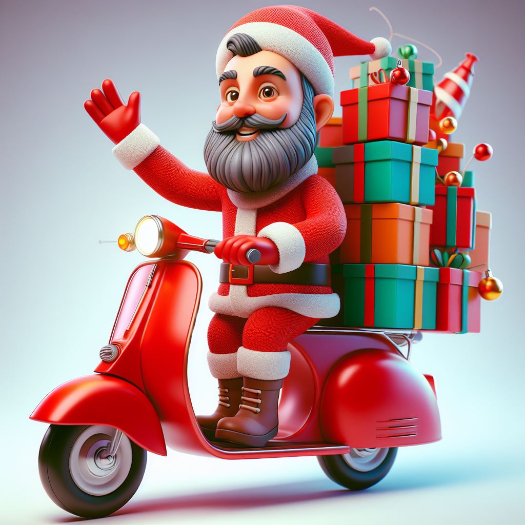 Royalty-Free Digital Illustration: Jolly Bearded Character on Red Scooter